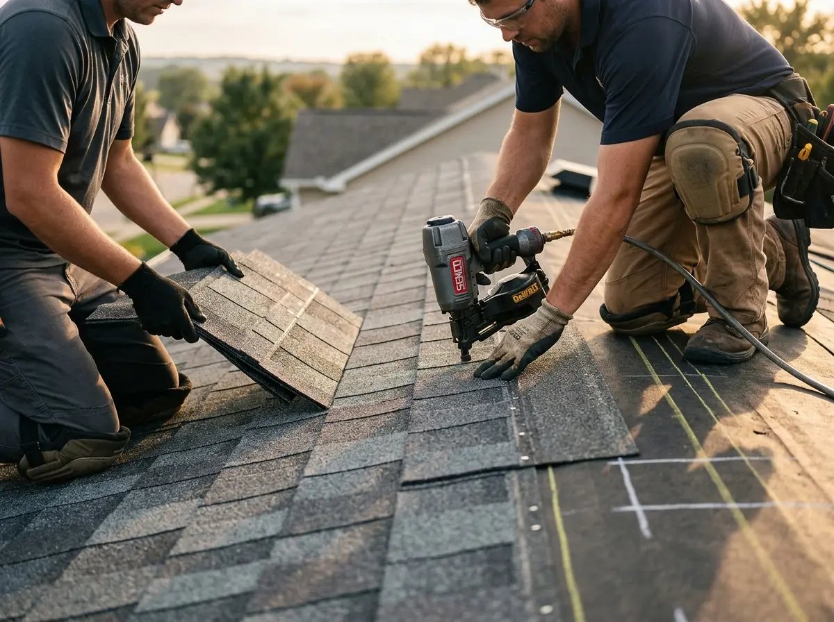 Professional roofer working on a residential roof in Mililani Mauka